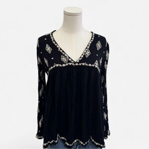 Free People Black and Cream Blouse